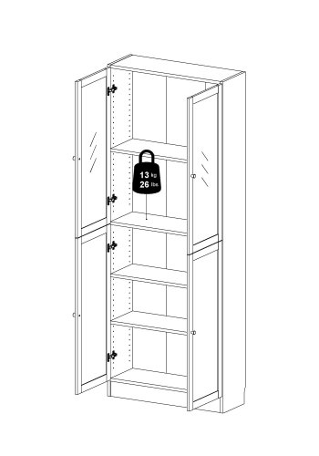 TVILUM Basic reol - klart/naturglass/eik struktur, m. 4 drer og 4 hyller (H: 203,3 cm x 79 cm x 28,3 cm)