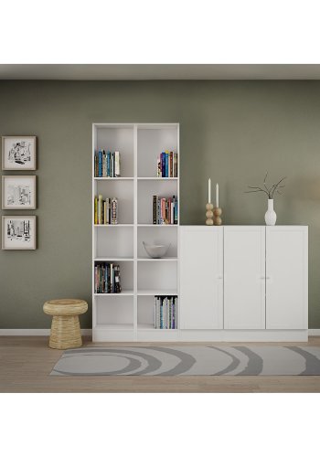 TVILUM Basic reol - hvit, m. 2 drer og 2 hyller (H: 107,2 cm x 79 cm x 28,3 cm)