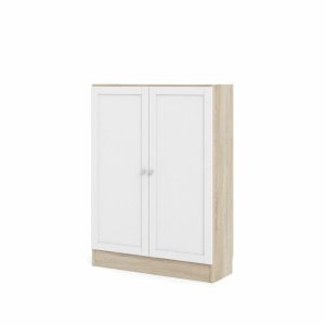 TWILUM Basic bokhylle, m. 2 drer - hvit og eikefarget folie