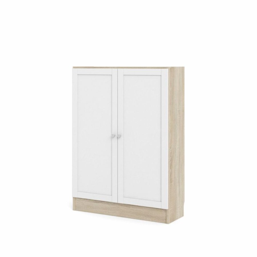 TWILUM Basic bokhylle, m. 2 drer - hvit og eikefarget folie