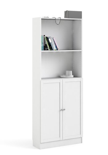 TVILUM Basic reol - hvit, m. 2 drer og 4 hyller (H: 203,2 cm x 79 cm x 28,3 cm)