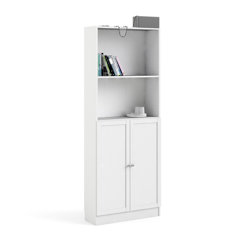 TVILUM Basic reol - hvit, m. 2 drer og 4 hyller (H: 203,2 cm x 79 cm x 28,3 cm)
