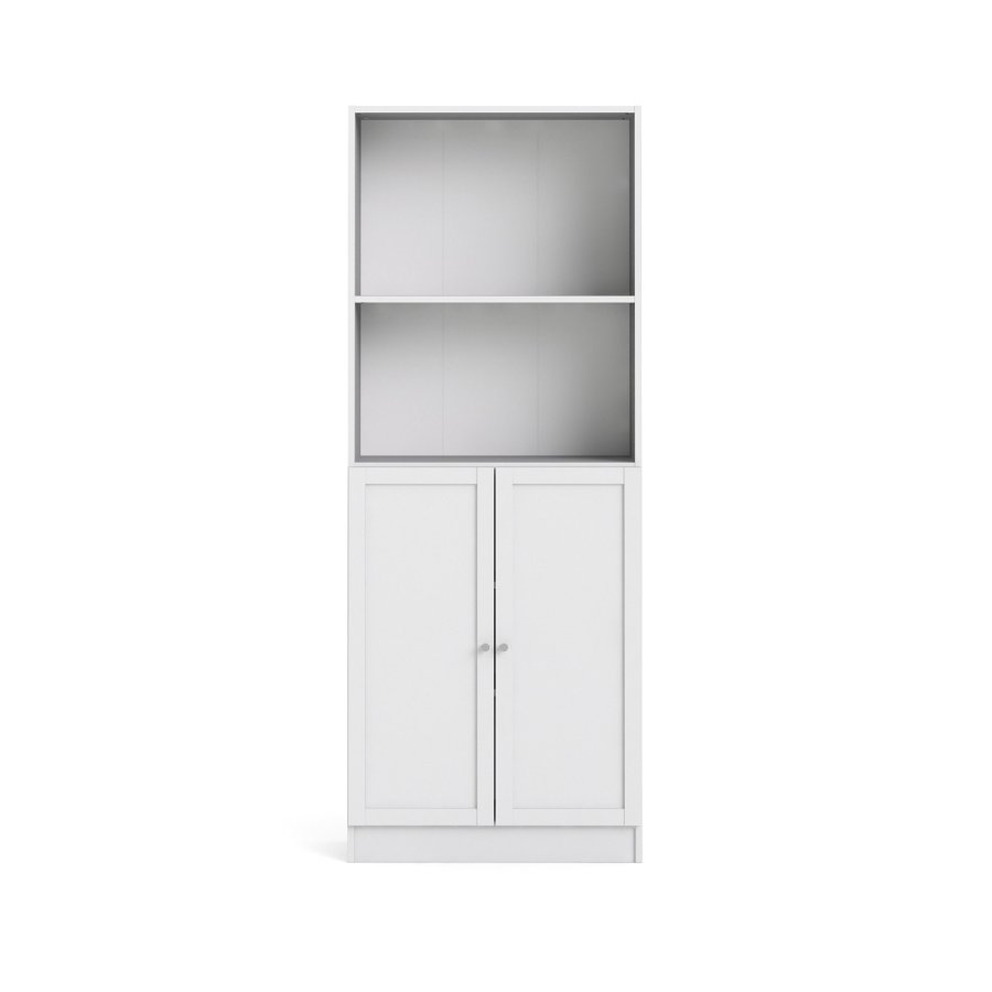 TVILUM Basic reol - hvit, m. 2 drer og 4 hyller (H: 203,2 cm x 79 cm x 28,3 cm)