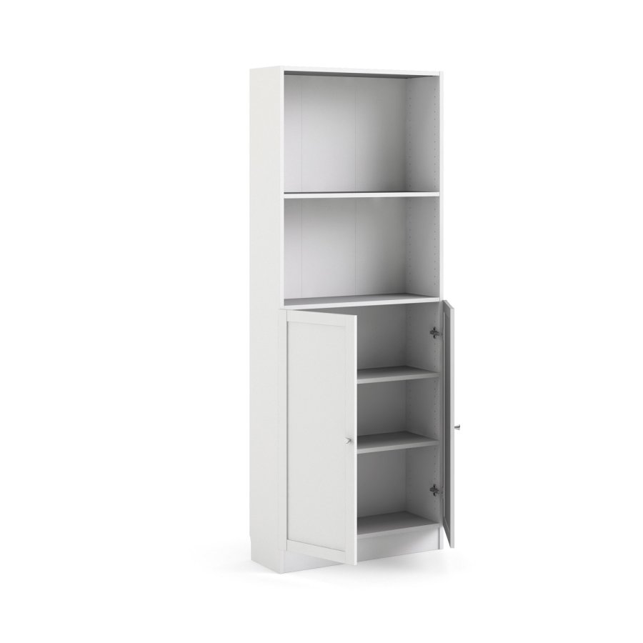 TVILUM Basic reol - hvit, m. 2 drer og 4 hyller (H: 203,2 cm x 79 cm x 28,3 cm)