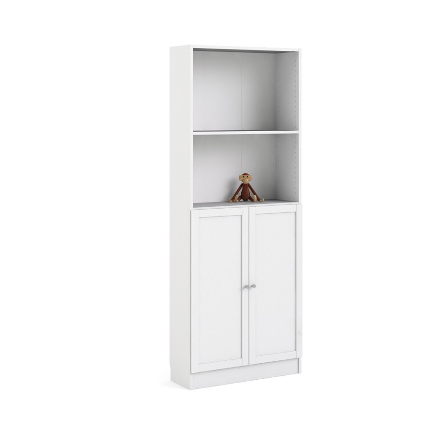 TVILUM Basic reol - hvit, m. 2 drer og 4 hyller (H: 203,2 cm x 79 cm x 28,3 cm)