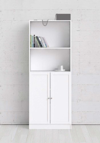 TVILUM Basic reol - hvit, m. 2 drer og 4 hyller (H: 203,2 cm x 79 cm x 28,3 cm)