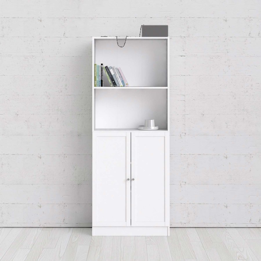 TVILUM Basic reol - hvit, m. 2 drer og 4 hyller (H: 203,2 cm x 79 cm x 28,3 cm)