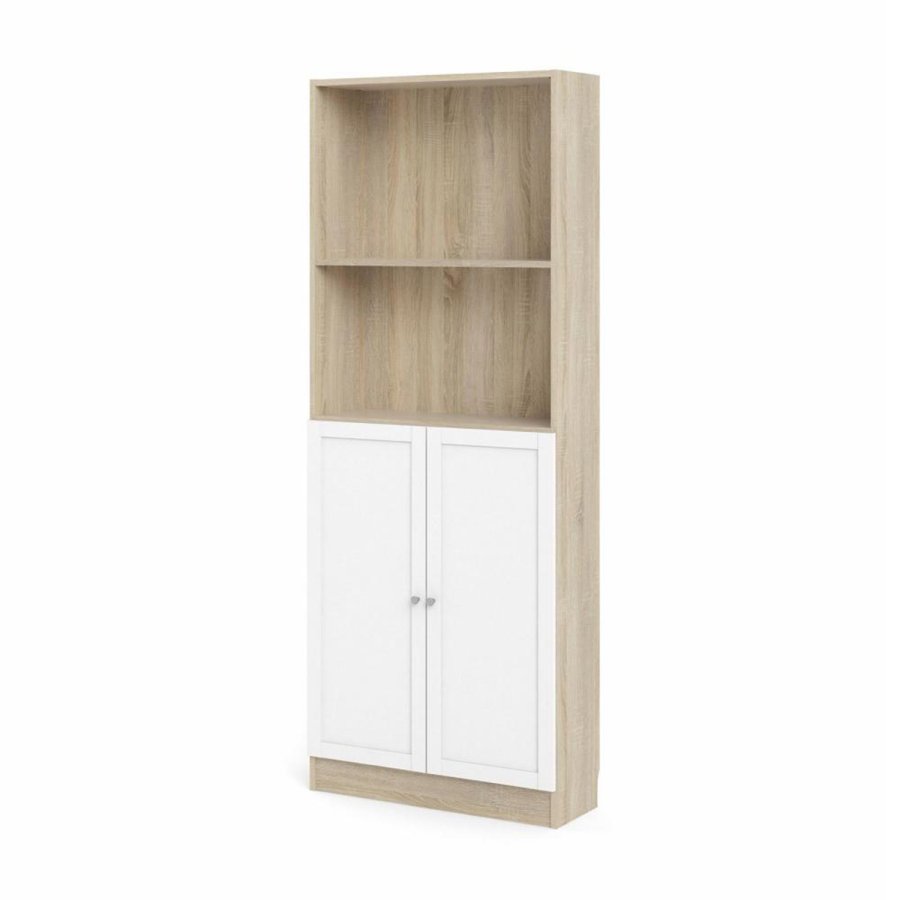 TVILUM Basic bokhylle, m. 2 drer - hvit og eikefarget folie