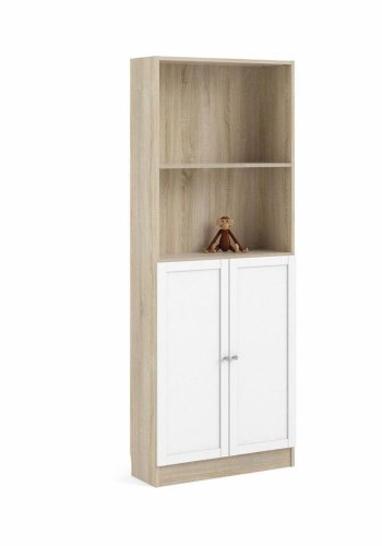 TVILUM Basic bokhylle, m. 2 drer - hvit og eikefarget folie