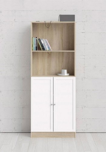 TVILUM Basic bokhylle, m. 2 drer - hvit og eikefarget folie
