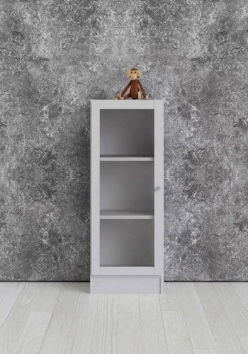 TWILUM Basic reol - klart glass/hvit, m. 1 dr og 2 hyller 