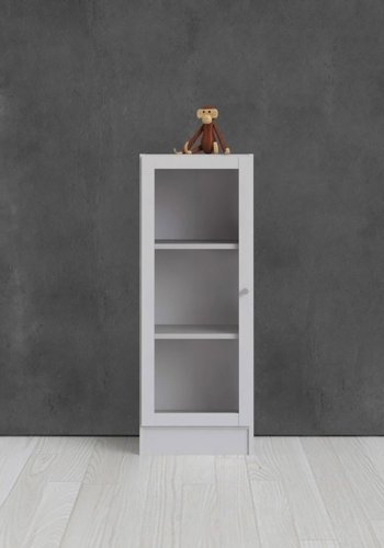 TWILUM Basic reol - klart glass/hvit, m. 1 dr og 2 hyller 