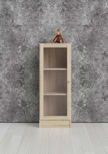 TWILUM Basic reol - klart/naturglass/eik struktur, m. 1 dr og 2 hyller