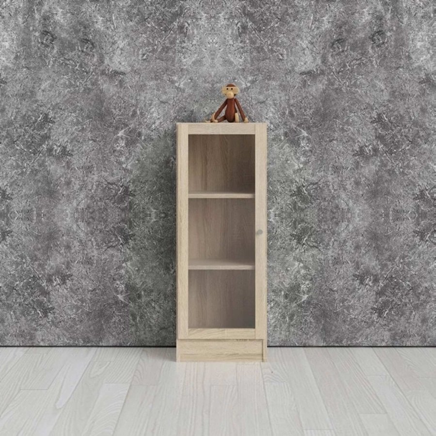 TWILUM Basic reol - klart/naturglass/eik struktur, m. 1 dr og 2 hyller