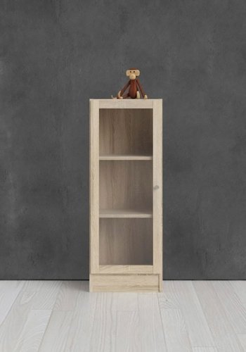 TWILUM Basic reol - klart/naturglass/eik struktur, m. 1 dr og 2 hyller