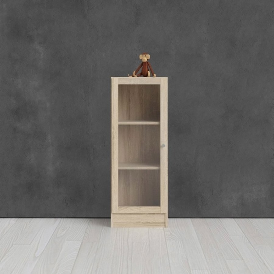 TWILUM Basic reol - klart/naturglass/eik struktur, m. 1 dr og 2 hyller