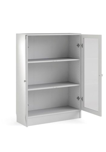 TVILUM Basic reol - klart glass og hvit, m. 2 drer og 2 hyller (H: 107,2 cm x 79 cm x 28,3 cm)