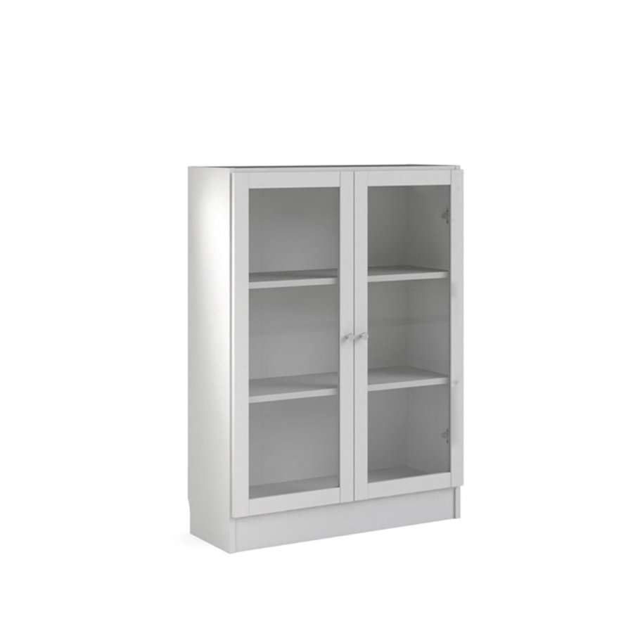 TVILUM Basic reol - klart glass og hvit, m. 2 drer og 2 hyller (H: 107,2 cm x 79 cm x 28,3 cm)