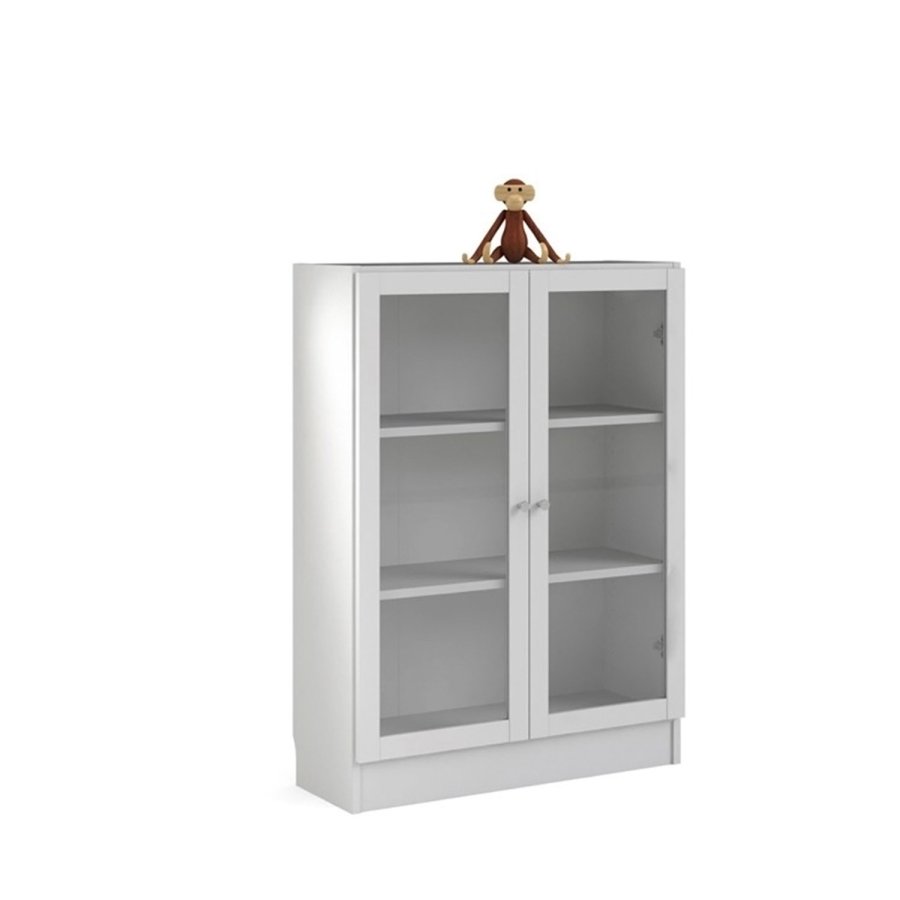 TVILUM Basic reol - klart glass og hvit, m. 2 drer og 2 hyller (H: 107,2 cm x 79 cm x 28,3 cm)