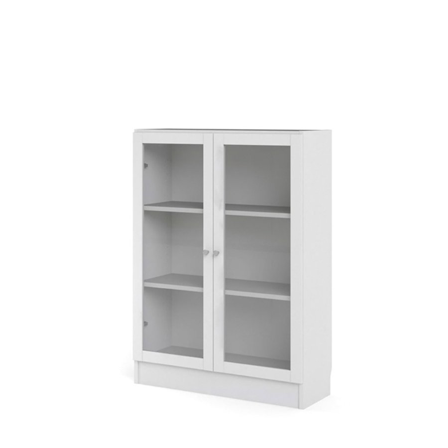 TVILUM Basic reol - klart glass og hvit, m. 2 drer og 2 hyller (H: 107,2 cm x 79 cm x 28,3 cm)