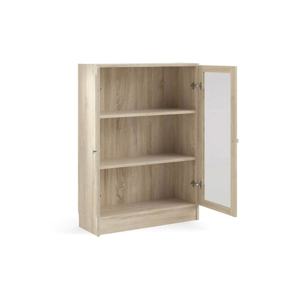 TVILUM Basic reol - klart/naturglass/eik struktur, m. 2 drer og 2 hyller (H: 107,2 cm x 79 cm x 28,3 cm)