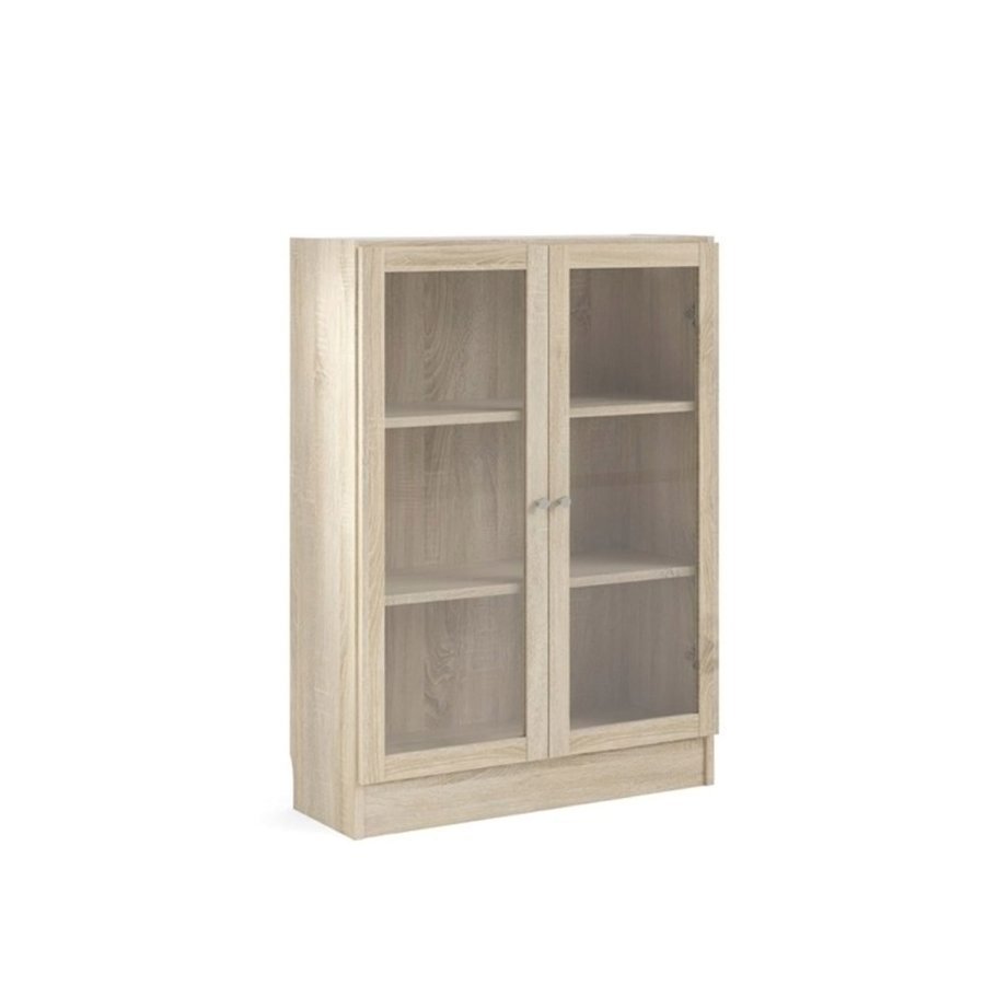 TVILUM Basic reol - klart/naturglass/eik struktur, m. 2 drer og 2 hyller (H: 107,2 cm x 79 cm x 28,3 cm)