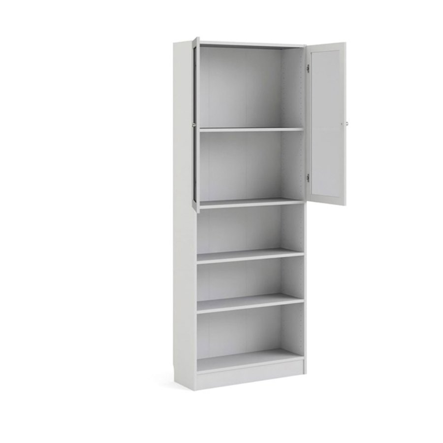 TVILUM Basic reol - klart glass og hvit, m. 2 drer og 4 hyller (H: 203,2 cm x 79 cm x 28,3 cm)