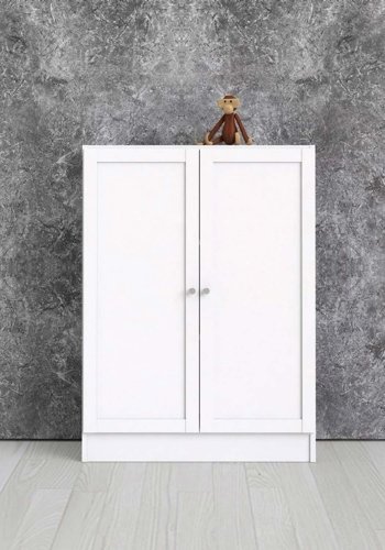 TVILUM Basic reol - hvit, m. 2 drer og 2 hyller (H: 107,2 cm x 79 cm x 28,3 cm)