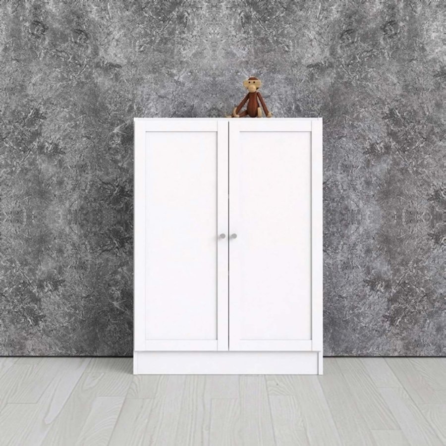 TVILUM Basic reol - hvit, m. 2 drer og 2 hyller (H: 107,2 cm x 79 cm x 28,3 cm)