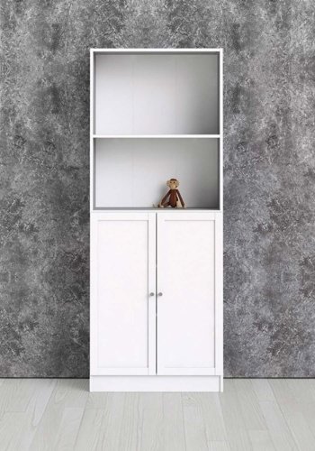 TVILUM Basic reol - hvit, m. 2 drer og 4 hyller (H: 203,2 cm x 79 cm x 28,3 cm)