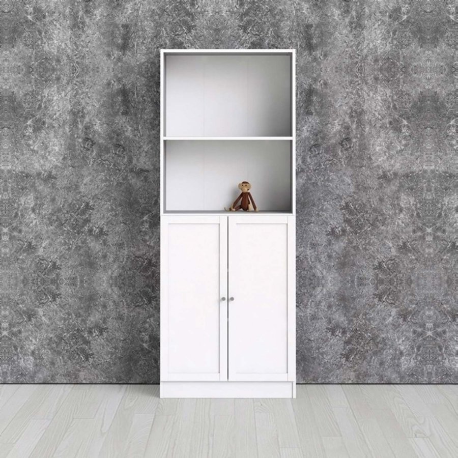 TVILUM Basic reol - hvit, m. 2 drer og 4 hyller (H: 203,2 cm x 79 cm x 28,3 cm)