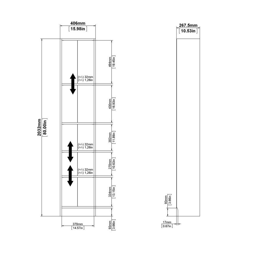 TVILUM Basic bokkasse - hvit, m. 4 hyller (H: 203,2 cm x 40,6 cm x 26,75 cm)