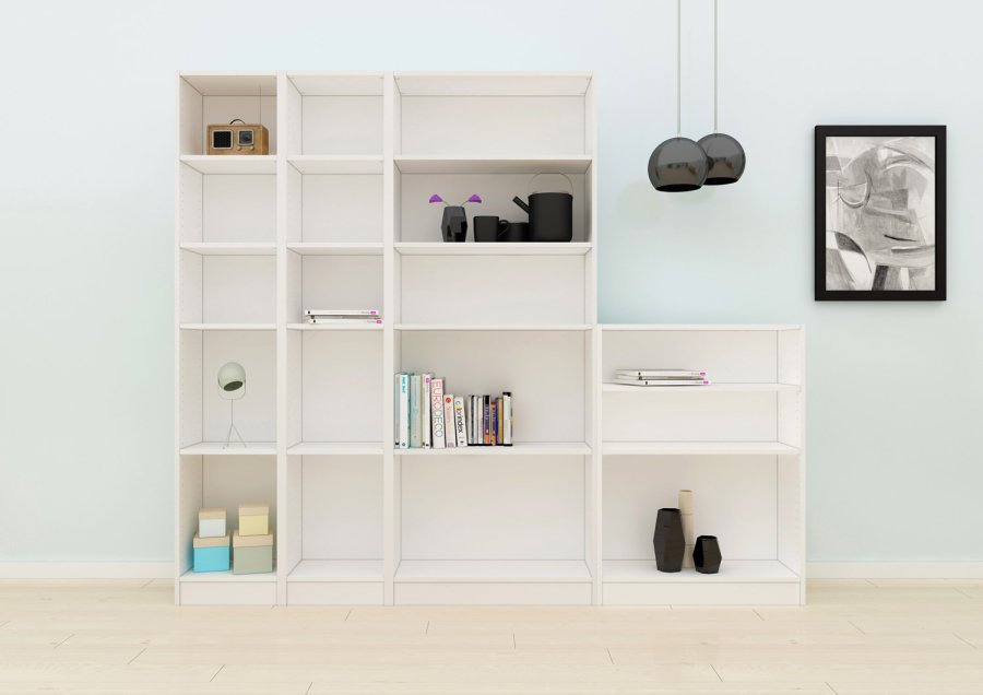 TVILUM Basic bokkasse - hvit, m. 4 hyller (H: 203,2 cm x 40,6 cm x 26,75 cm)