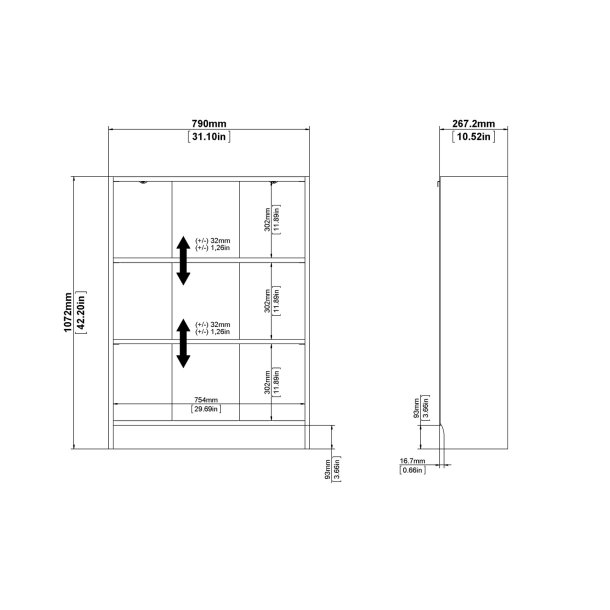 Basic bogkasse - hvid, m. 2 hylder