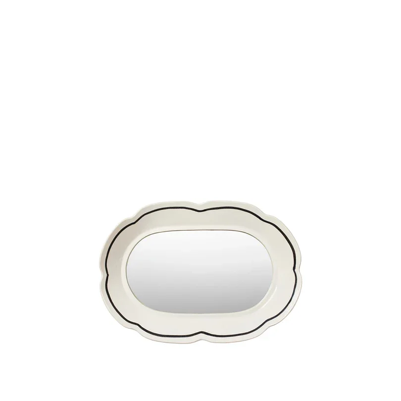 BROSTE COPENHAGEN Hilma Wandspiegel, oval – Spiegelglas und cremeweiße/schwarze Keramik (45 x 30)