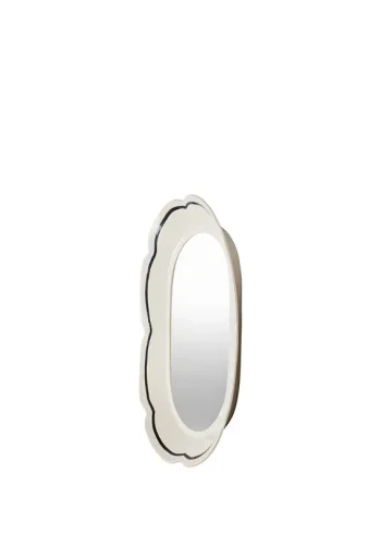 BROSTE COPENHAGEN Hilma Wandspiegel, oval – Spiegelglas und cremeweiße/schwarze Keramik (45 x 30)