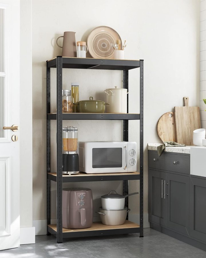 SONGMICS Kraftig reol, s�t med 2, k�lderreol, opbevaringsreol, 40 x 80 x 160 cm, reol med st�lramme, lasteevne op til 520 kg, 4 justerbare hylder, sort GLR048BZ01