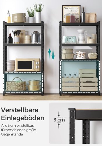 SONGMICS Kraftig reol, s�t med 2, k�lderreol, opbevaringsreol, 40 x 80 x 160 cm, reol med st�lramme, lasteevne op til 520 kg, 4 justerbare hylder, sort GLR048BZ01