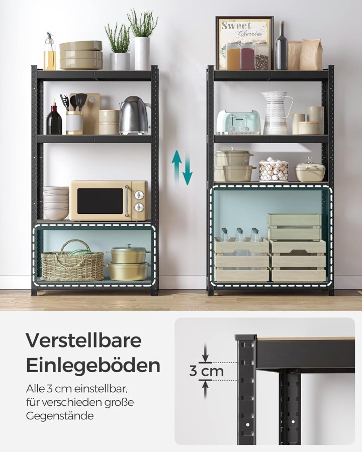 SONGMICS Kraftig reol, s�t med 2, k�lderreol, opbevaringsreol, 40 x 80 x 160 cm, reol med st�lramme, lasteevne op til 520 kg, 4 justerbare hylder, sort GLR048BZ01