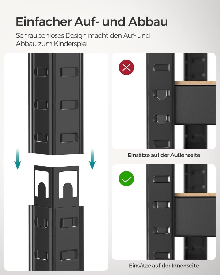 SONGMICS Kraftig reol, s�t med 2, k�lderreol, opbevaringsreol, 40 x 80 x 160 cm, reol med st�lramme, lasteevne op til 520 kg, 4 justerbare hylder, sort GLR048BZ01