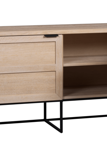 ROWICO rektangulr Everett sknk m. 2 lger og 1 hylde - hvidvasket vildeg og sort metal