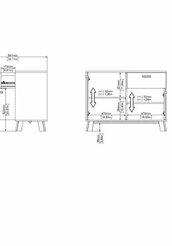 TVILUM Ikast Sideboard 2 Türen + 1 Schublade, Jackson Hickory/Weiß, 98,7 x 39,1 x 73 cm