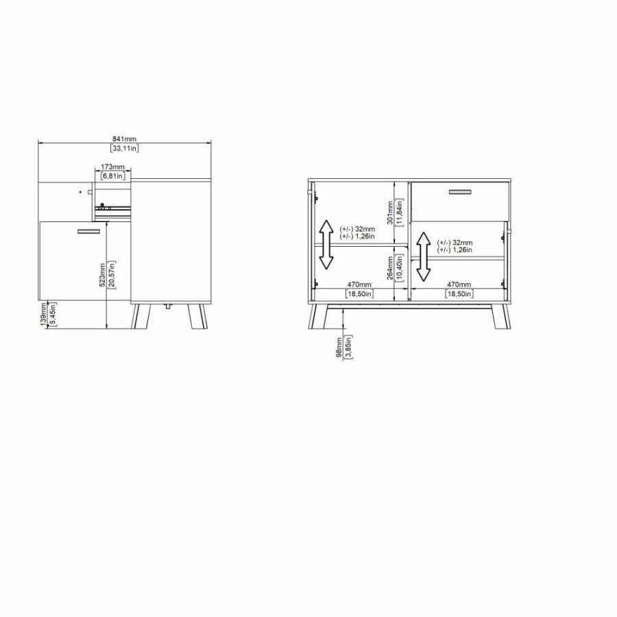 TVILUM Ikast Sideboard 2 Türen + 1 Schublade, Jackson Hickory/Weiß, 98,7 x 39,1 x 73 cm