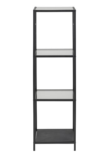 ACT NORDIC Seaford reol - klar/sort glas og sort metal, m. 3 hylder(H:119,5cm x 35cm x 37cm)