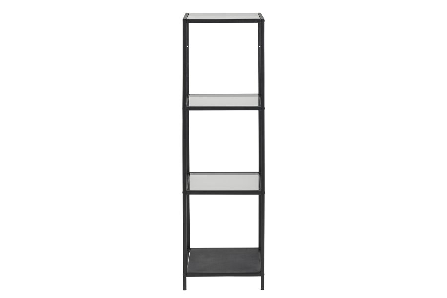 ACT NORDIC Seaford reol - klar/sort glas og sort metal, m. 3 hylder(H:119,5cm x 35cm x 37cm)