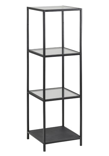 ACT NORDIC Seaford reol - klar/sort glas og sort metal, m. 3 hylder(H:119,5cm x 35cm x 37cm)