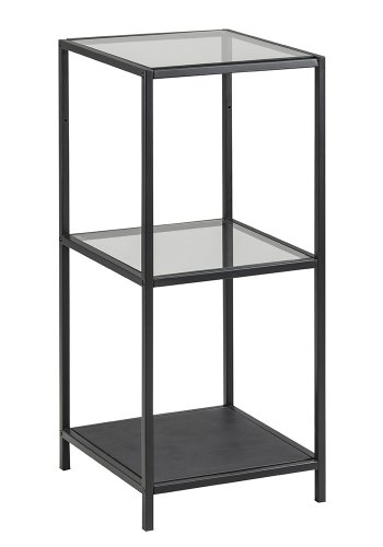 ACT NORDIC Seaford reol - klar/sort glas og sort metal, m. 2 hylder(H:82,5cm x35cm x cm)