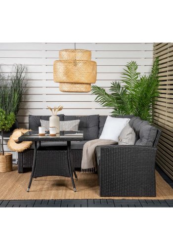 VENTURE DESIGN Watford hjrnesofasett - gr puter, glass og sort polyrattan
