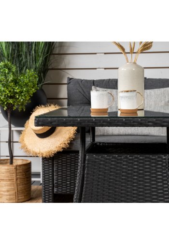 VENTURE DESIGN Watford hjrnesofasett - gr puter, glass og sort polyrattan