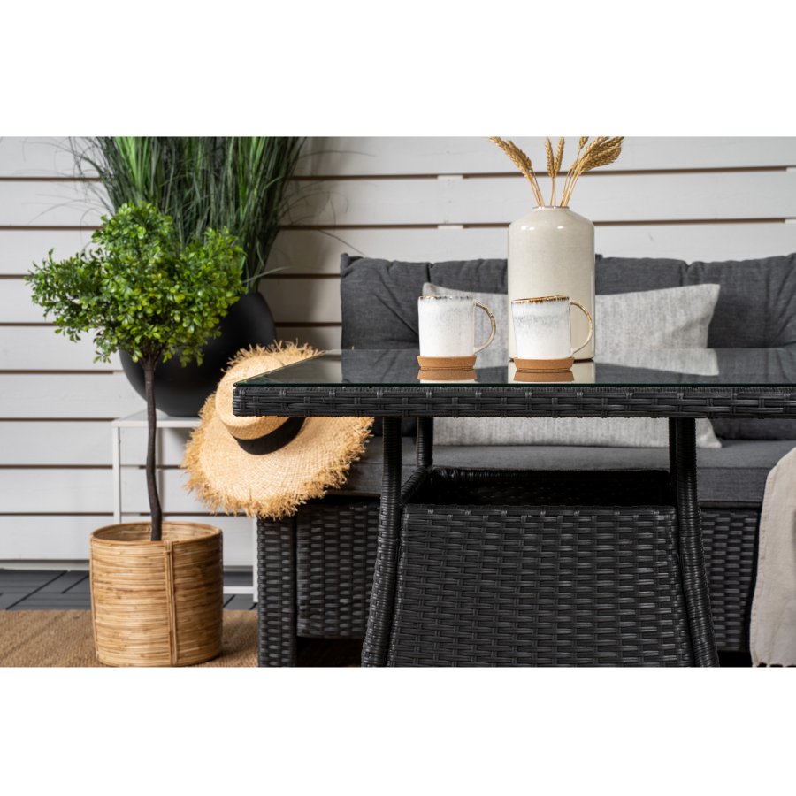 VENTURE DESIGN Watford hjrnesofasett - gr puter, glass og sort polyrattan